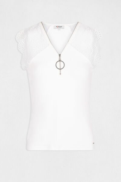 Short-sleeved t-shirt with lace ecru ladies'