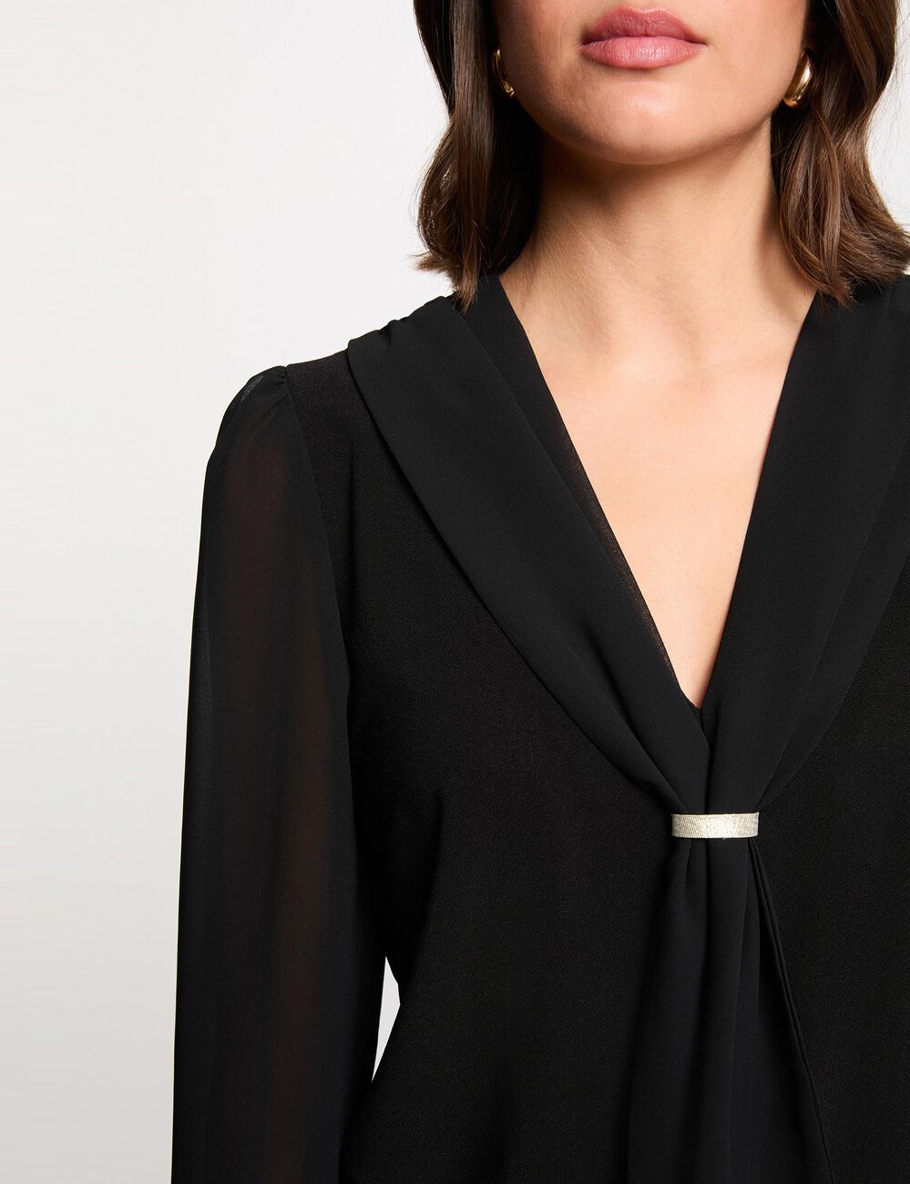 T-shirt voile col lavallière noir femme