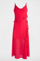 Fitted midi dress ruffles fuchsia pink women