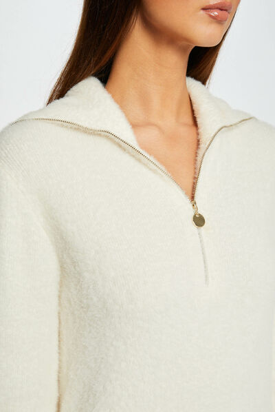 Straight jumper dress zipped-rollneck ivory ladies'