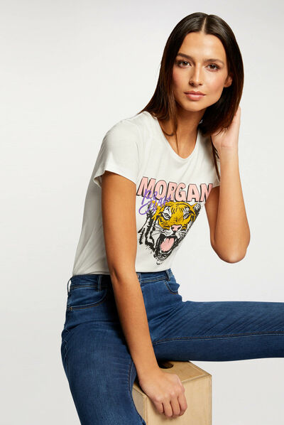 Short-sleeved t-shirt ecru ladies'