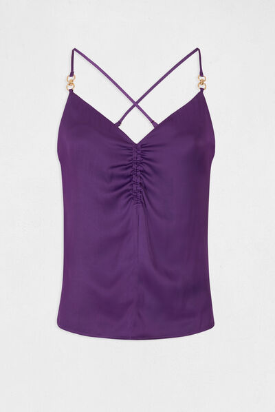 Shirred blouse with thin straps dark purple ladies'