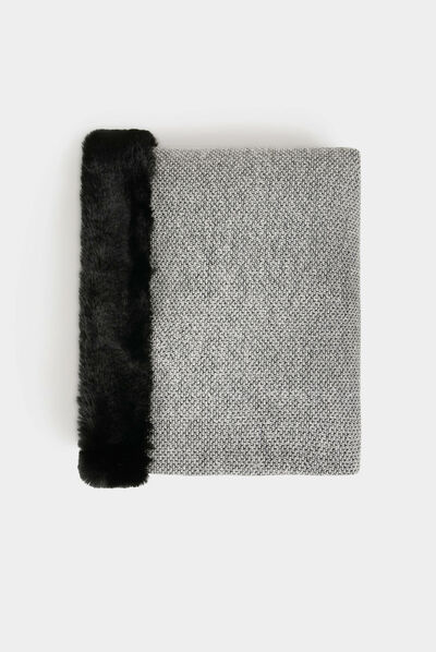 Cape with faux fur details ecru ladies'