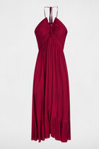 Robe midi droite satin rouge foncé femme