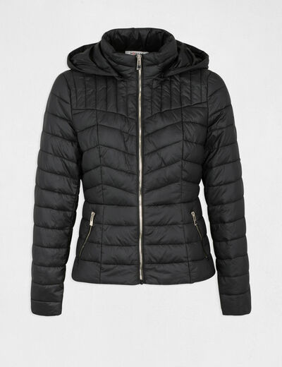 Fitted padded jacket with hood black ladies'
