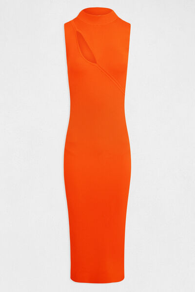Fitted maxi jumper dress with slit orange ladies'