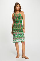 Robe tricot droite avec bijoux vert femme