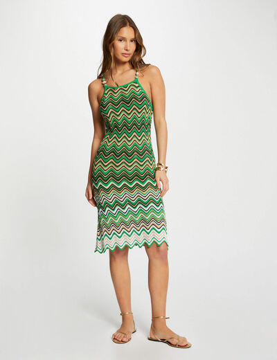 Straight knitted dress jewels green ladies'