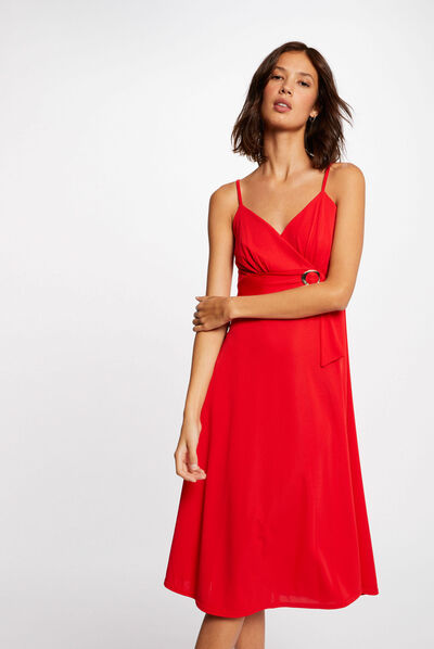Maxi straight dress with buckle detail red ladies'