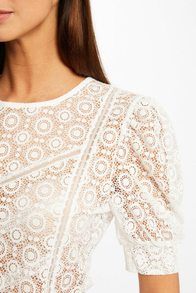Short-sleeved t-shirt with lace ecru ladies'