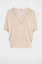 Pull col en V manches courtes ivoire femme