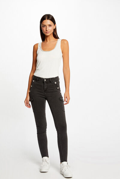Skinny cargo trousers with buttons mid-grey ladies'