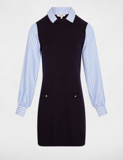 Fitted short knit dress navy blue women