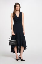Loose straight midi dress navy blue women