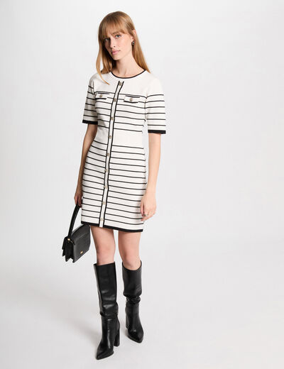 Mini knitted dress stripes white women