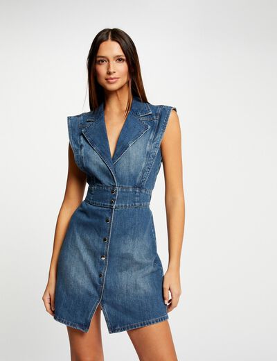 Sleeveless straight dress stone denim women