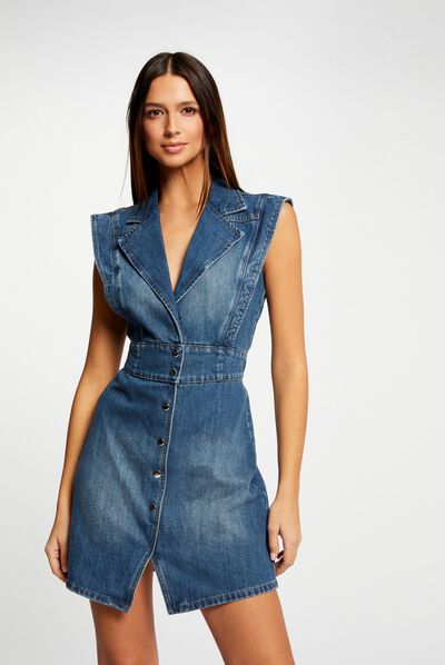 Sleeveless straight dress stone denim ladies'