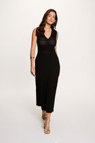 Knitted v-neck dress black women