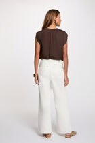 Satin short-sleeved blouse dark brown women