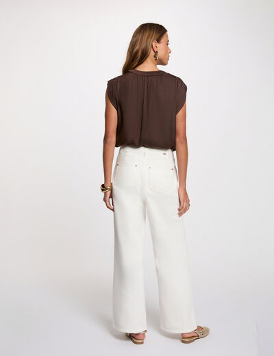 Satin short-sleeved blouse dark brown women