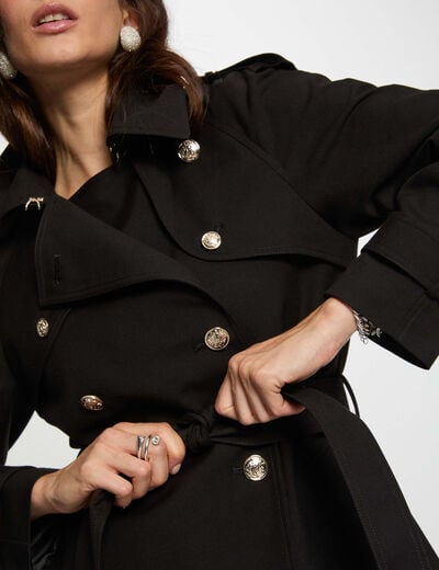 Long belted trench coat black women