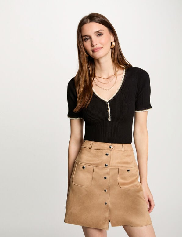 short sleeved ribbed jumper black women Short-sleeved ribbed jumper black women