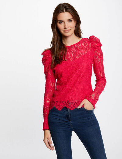 Long-sleeved t-shirt with lace fuchsia ladies'