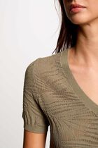 Short-sleeved openwork jumper khaki green women