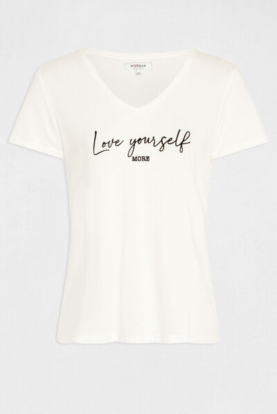 Short-sleeved t-shirt with message ecru ladies'