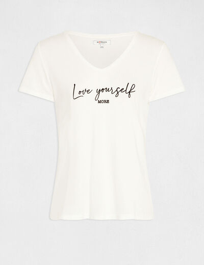 Short-sleeved t-shirt with message ecru ladies'