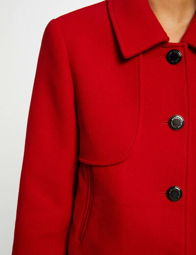 Short straight buttoned coat red ladies'