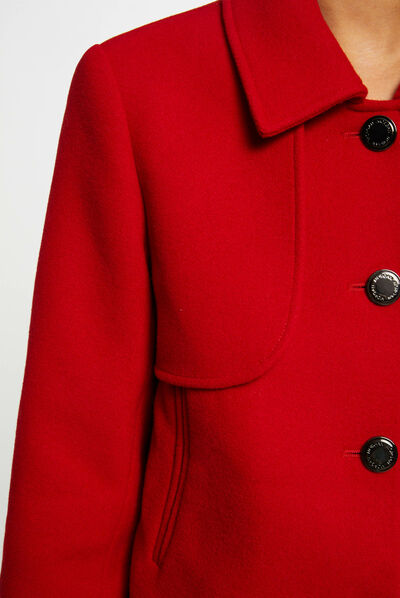 Short straight buttoned coat red ladies'
