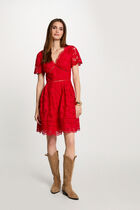 Robe courte patineuse brodée rouge femme