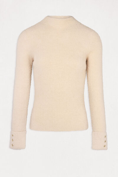Fluffy knit long-sleeved jumper beige ladies'