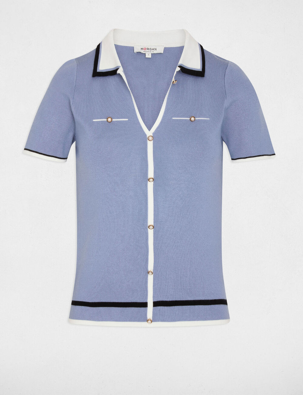 Jumper polo collar and short sleeves blue women