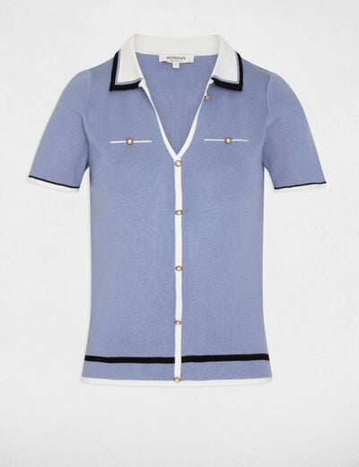 Jumper polo collar and short sleeves blue women