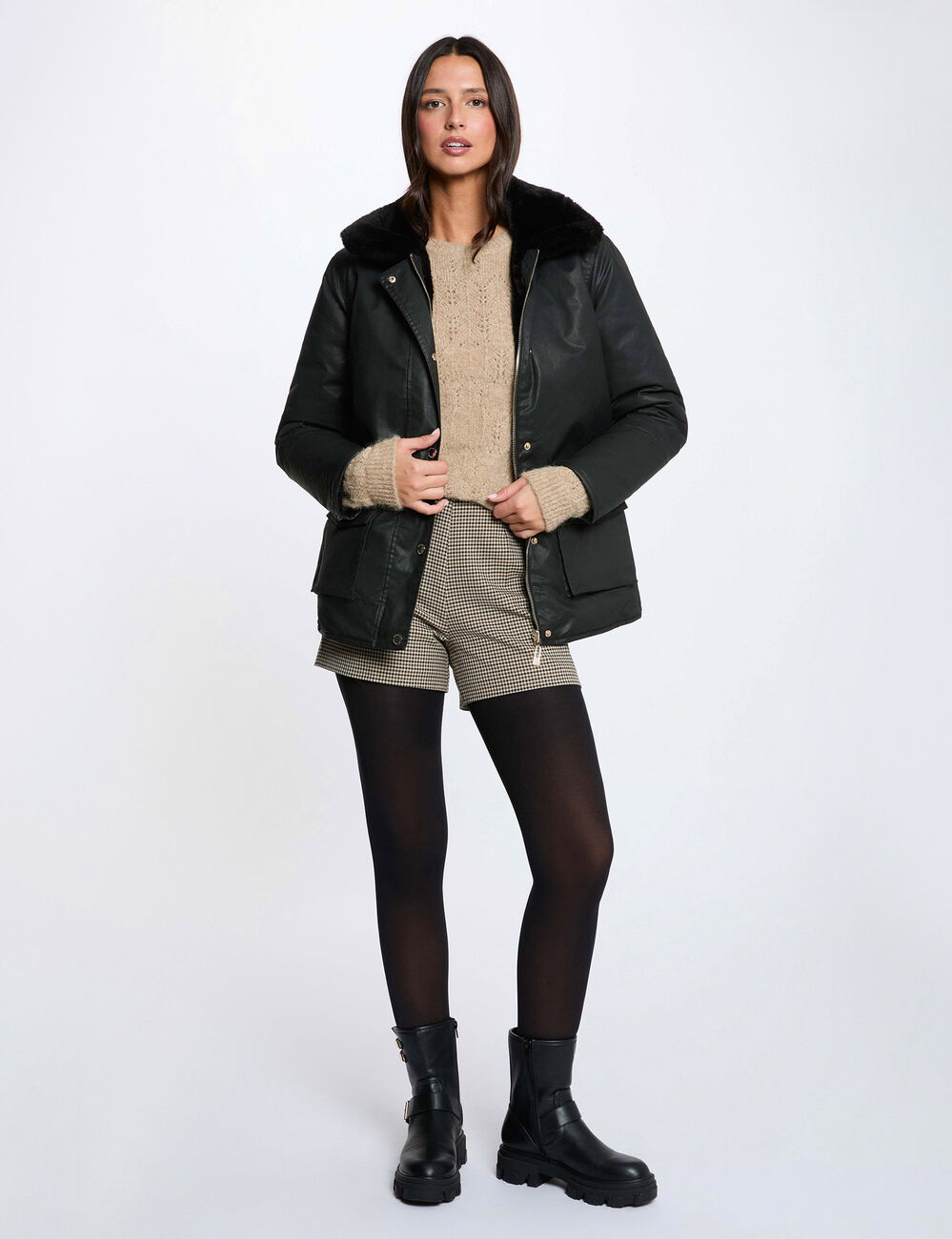 Reversible coated parka black women