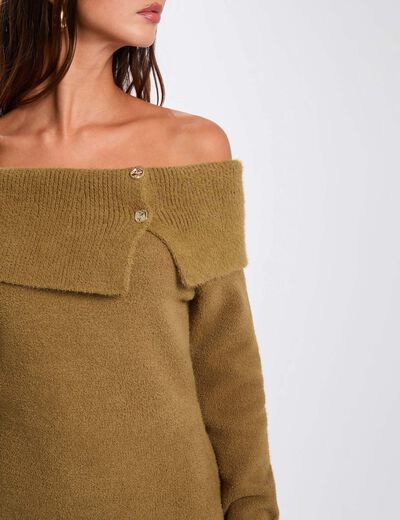 Knitted dress with Bardot neckline camel women
