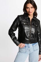 Short faux leather jacket black women