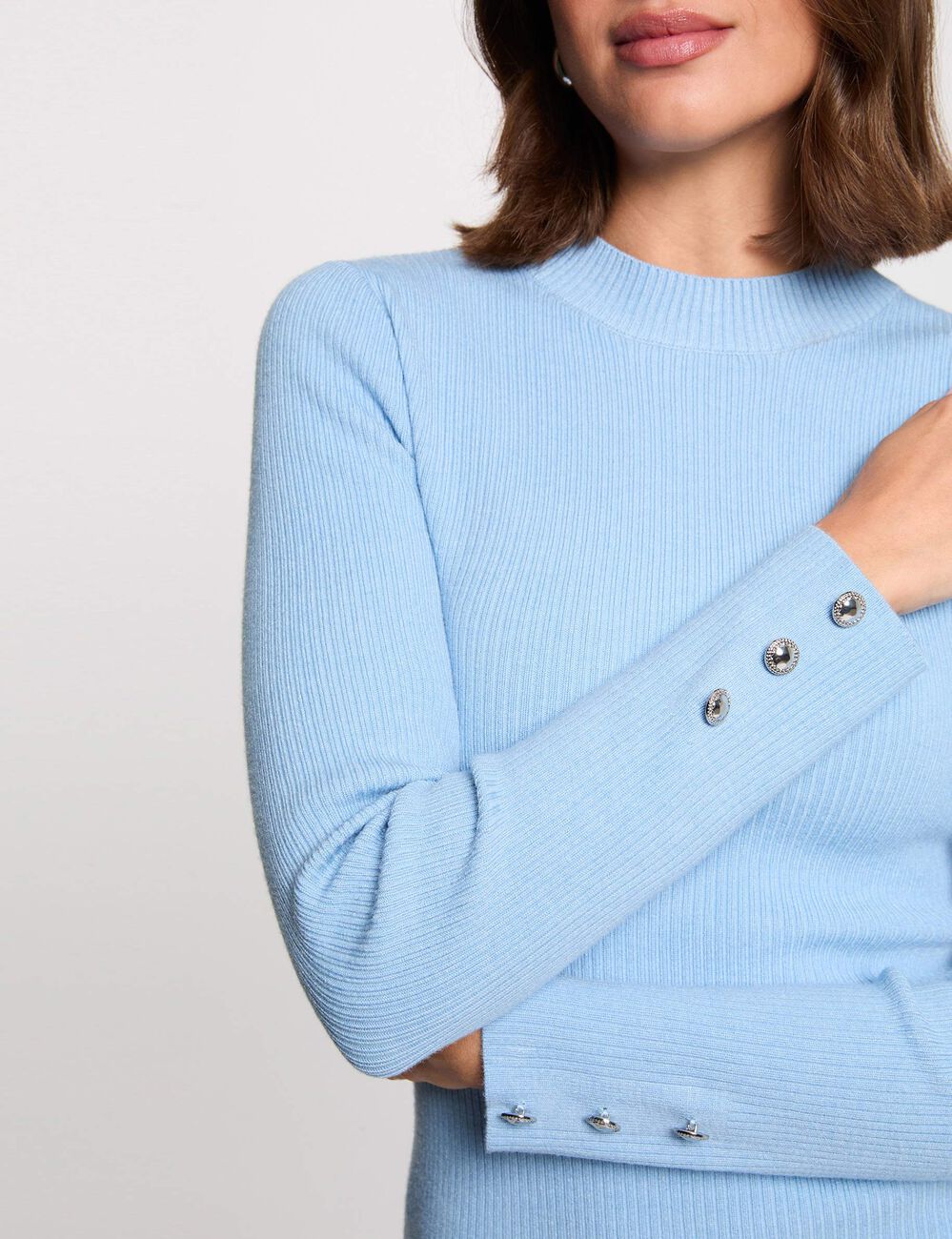 Short dress with round neck light blue women