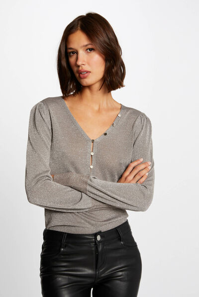 Long-sleeved jumper with buttons taupe ladies'