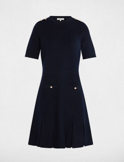 Short trapeze dress navy blue women