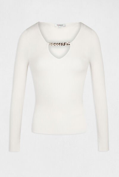 Long-sleeved jumper with chain detail ivory ladies'