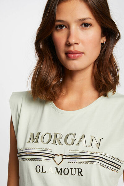 Short-sleeved t-shirt with message light green ladies'