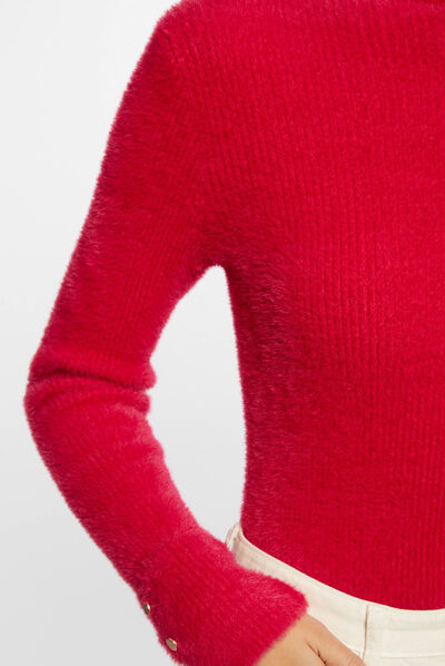 Fluffy knit long-sleeved jumper fuchsia ladies'