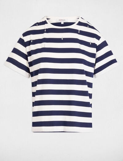 Striped short sleeve T-shirt white women