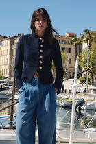Short jacket with mandarin collar navy blue women