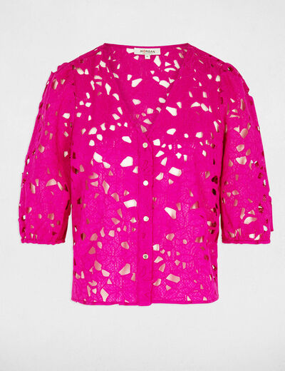 Lace shirt 3/4-length sleeves dark pink women