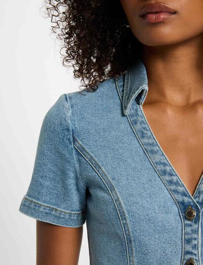 A-line mini denim dress stone wash denim women