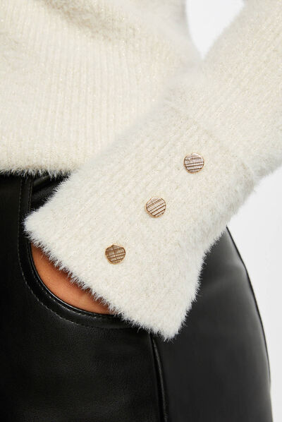 Long-sleeved jumper with V-neck ivory ladies'